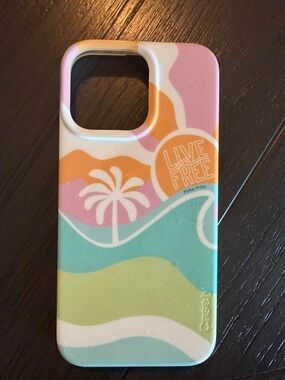 Live Free Pastel Wave Phone Case - Pink, Teal & Yellow for iPhone 15 pro max.